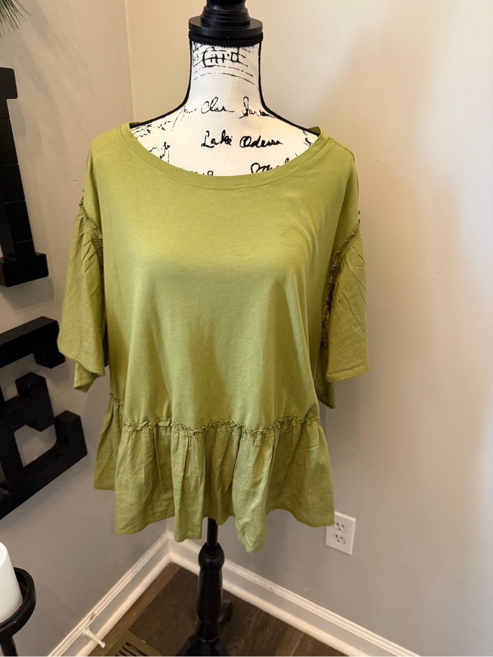 Anthropologie Olive Green Peplum Short Sleeve Tunic 1x
